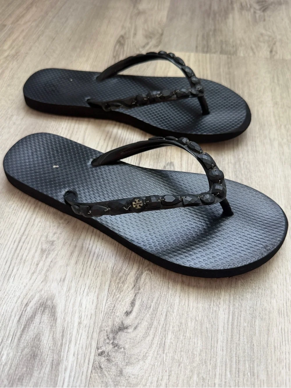 Tory Burch - Black Beaded Flip Flop Sandals